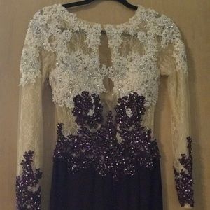 Rachel Allen Couture Size 2- Cream & Purple Gown